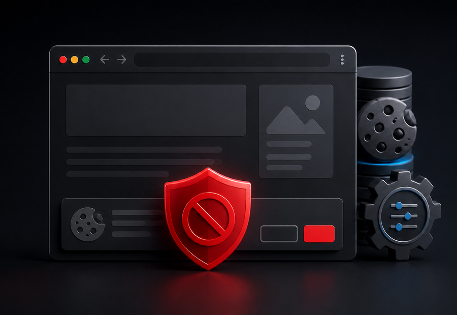 Illustration separating a cookie consent banner from stored cookies and Chrome cookie settings