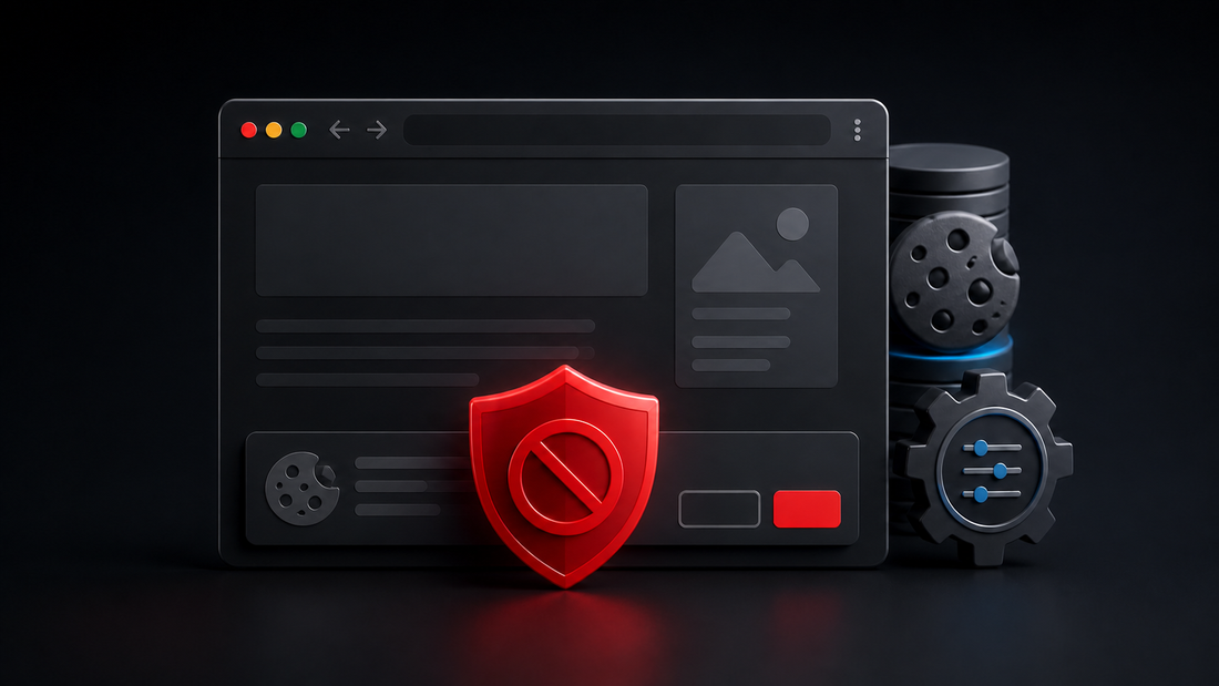 Illustration separating a cookie consent banner from stored cookies and Chrome cookie settings