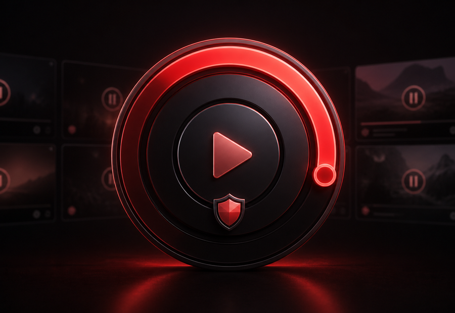 Illustration of a red Daily Limit timer controlling video watch time in a dark browser interface