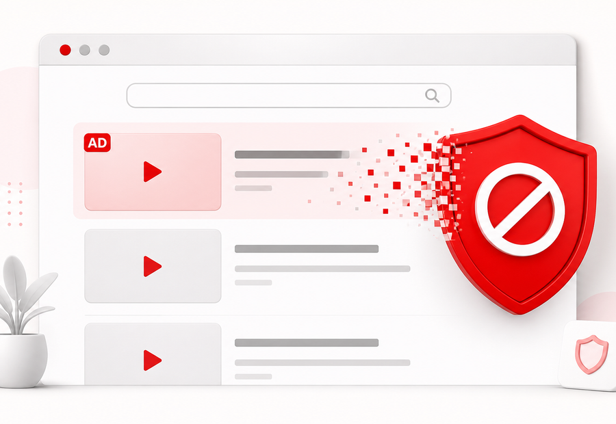 Illustration of SBlock YouTube blocking a search ad in Chrome