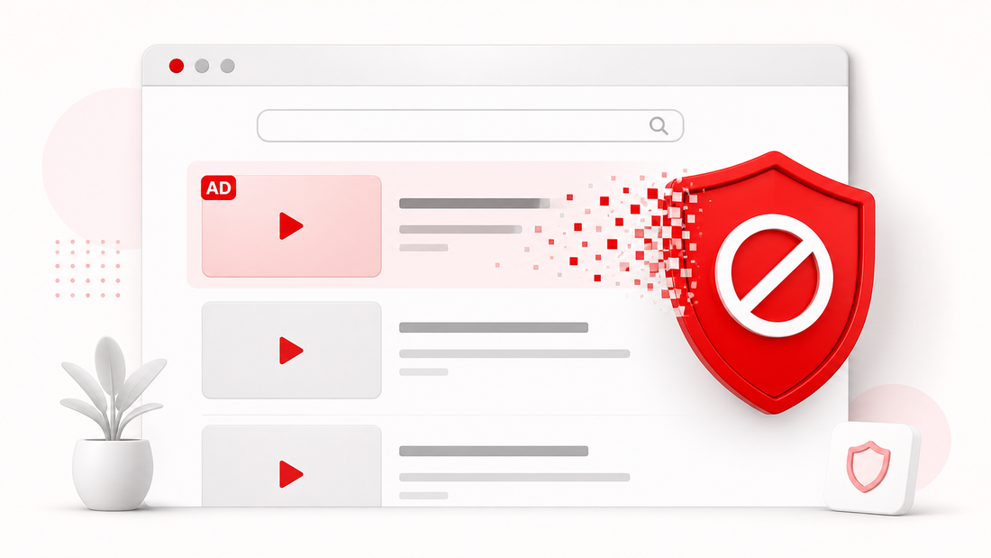 Illustration of SBlock YouTube blocking a search ad in Chrome